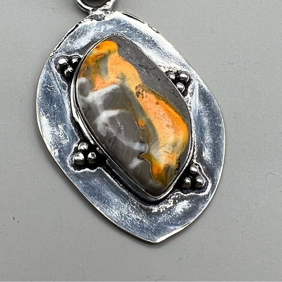 New Bumble Bee Jasper Stone Silver Overlay Pendant Necklace with Cord Bumblebee - Picture 5 of 7